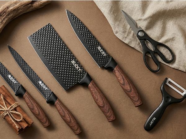6Pcs Kitchen Chef Knife Set, Slicing Knife, Scraper And Scissors, High Carbon Stainless Steel Super Sharp, with Anti-stick Ergonomic Wooden Handle, Professional Chef's Knife Set, Suitable for Family Travel, Gift Box Set#fathersdaygift 6Pcs Kitchen Chef Knife Set, Slicing Knife, Scraper And Scissors, High Carbon Stainless Steel Super Sharp, with Anti-stick Ergonomic Wooden Handle, Professional Chef's Knife Set, Suitable for Family Travel, Gift Box Set#fathersdaygift