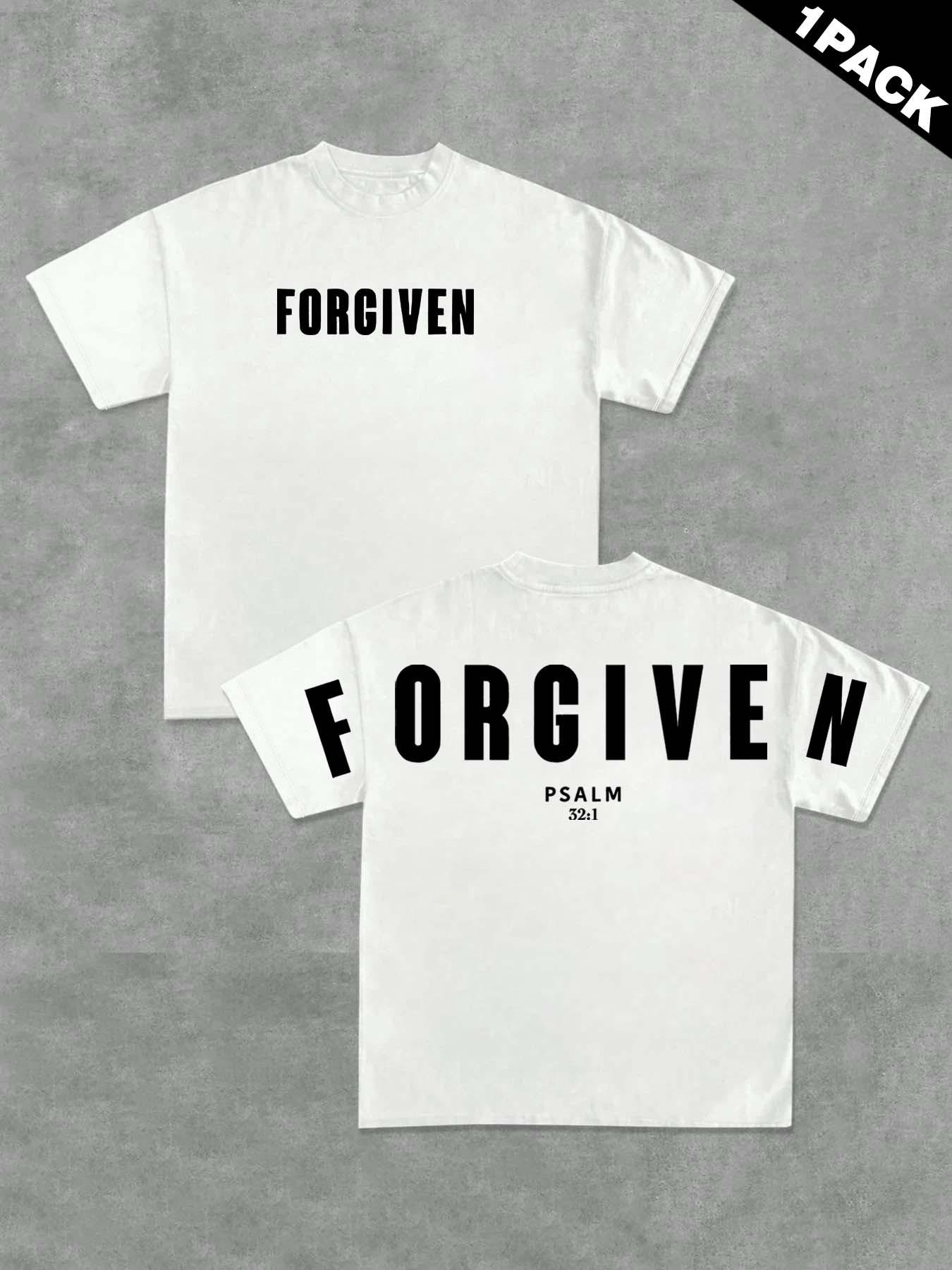 tiktokshopspringglowup Oversized FORGIVEN Psalm 32:1 Christian Graphic Tee | Minimalist Streetwear Faith T-Shirt, Soft Cotton Casual Top for Men/Women, Bible Verse Religious Apparel, Y2K Aesthetic Daily Wear, Perfect Gift for Believers