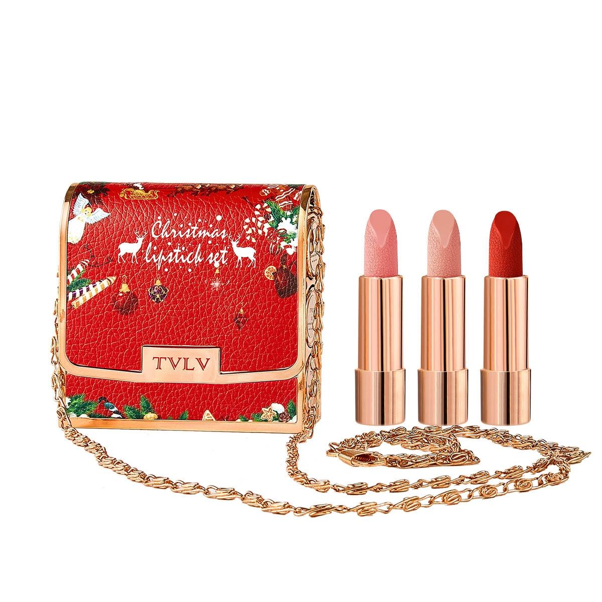 Luxurious Long-Lasting Matte Lipstick Set, 3 Counts/set Waterproof Non-Stick Cup Lipsticks with Silver Chain Bag, Ideal Gift for Girls and Ladies