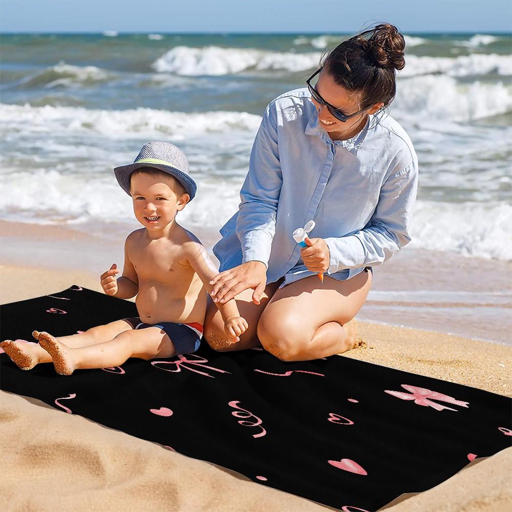 1-Piece Coquette Bow Printed Beach Towel, Cute Y2K Style Sand-Free Quick-Dry Microfiber Towel, Lightweight Absorbent Printed Beach Accessories, Ideal for Travel Vacation, Pool, Beach, Camping & Daily Use