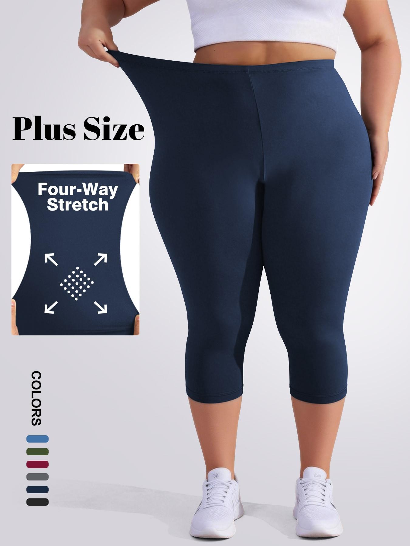 Plus Size Women's 3/4 Leggings, Stretchy Design, Soft Fabric, Suitable for Summer Wear, Solid Color Style for Comfort and Style