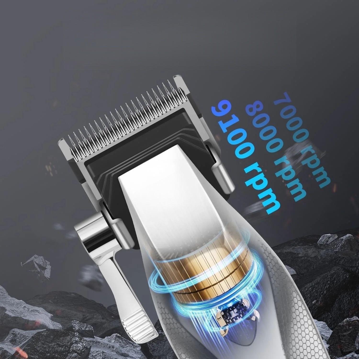 Km New Metal Silver Color Electric Hair Trimmer Set, Km-1798 Main Push + Km-3023-702 Carving Hair Trimmer, Wireless Fast Charging