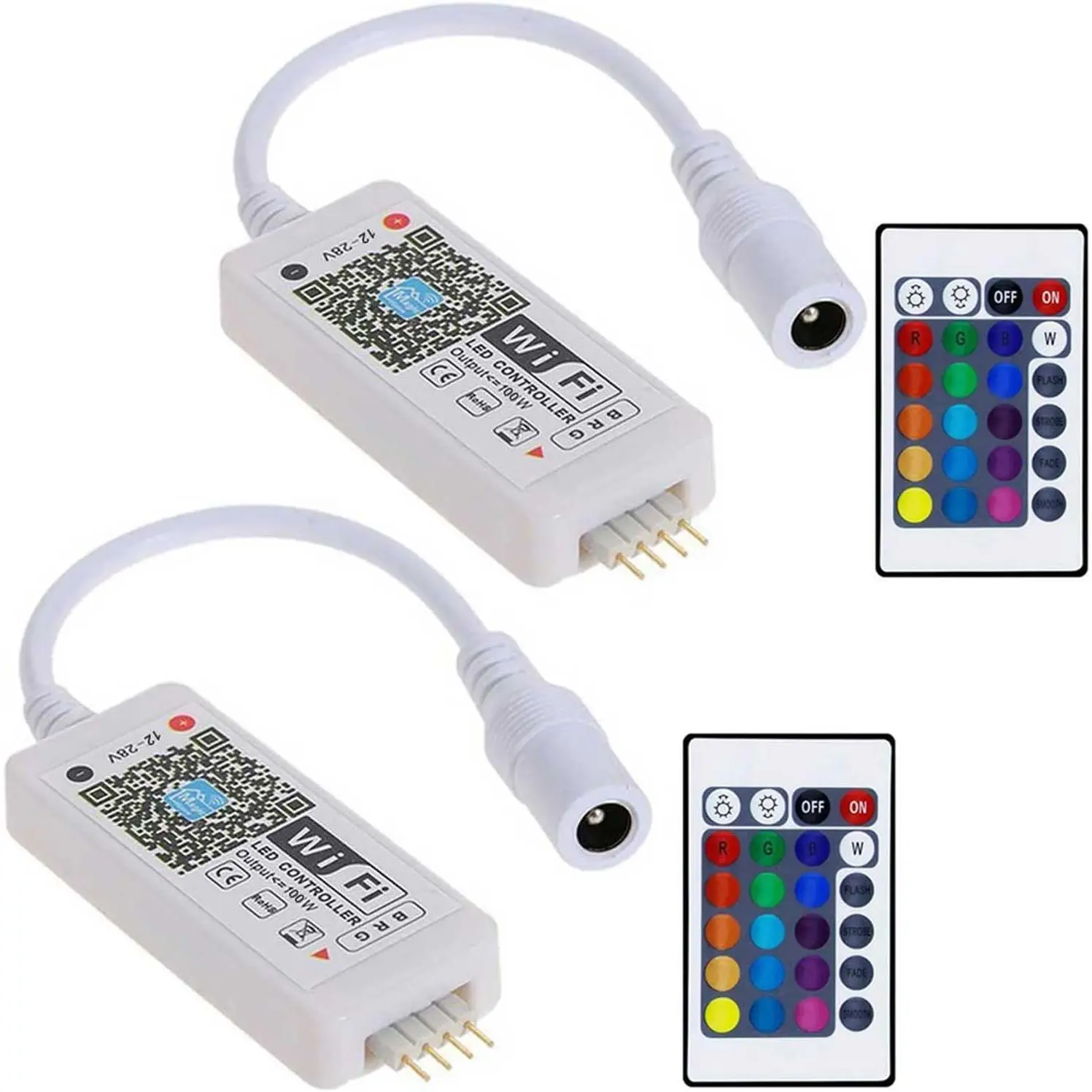 2-Pack Smart LED WiFi Controller - 24 RF Remote Control, Outdoor Ready, Remote Sync, RGB LEDs, Voice Control Compatible with Alexa & IFTTT, Free Magic App for LED Strip Lights