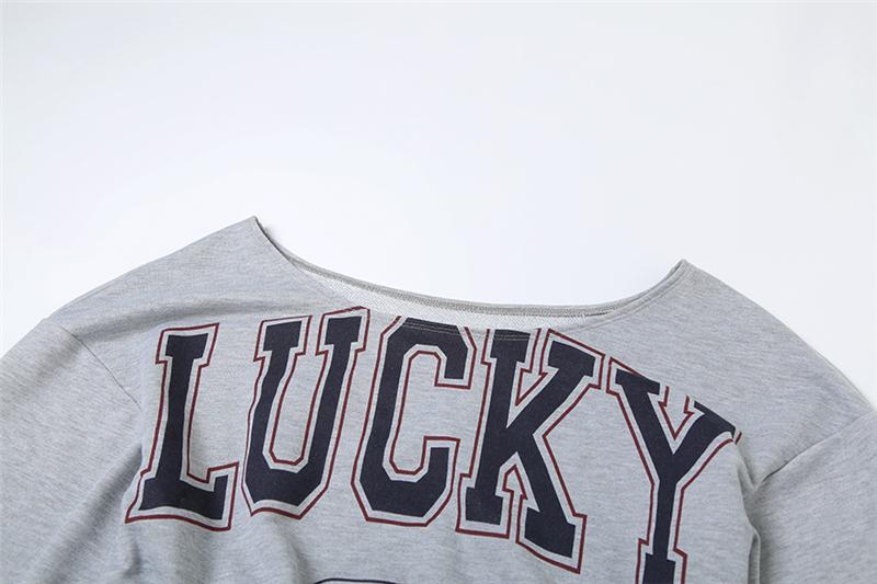 DOUCIU  Trendy Personality High Street Cool Hip-Hop Casual Streetwear Versatile Womenswear Women'S Letter Printing Cross-Shoulder Long Sleeves Short Crop-top T-Shirt