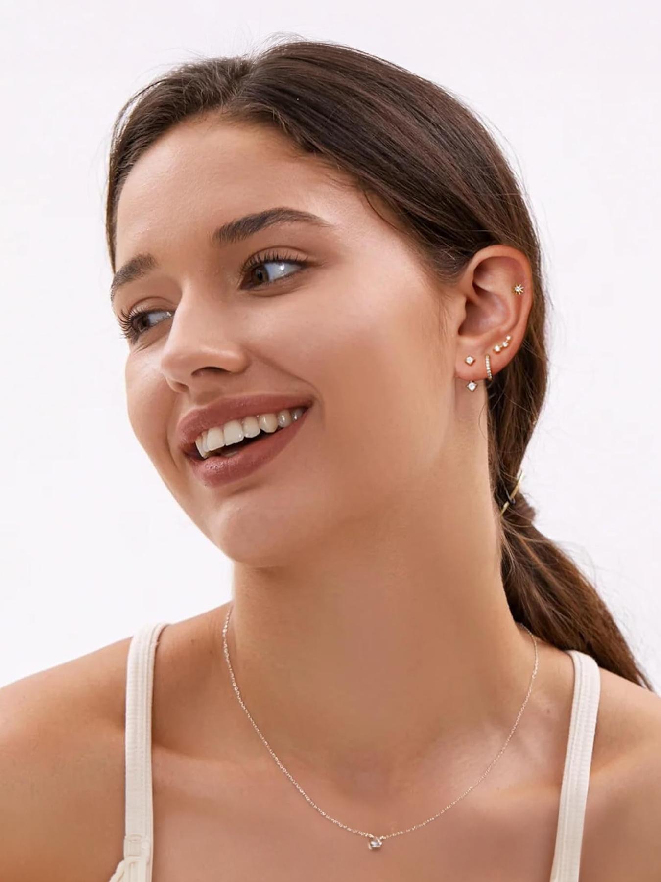 7 Pieces - 18K Real Gold Plated Brass, Stylish and Elegant Earrings, Premium Versatile Jewelry Set for Women #Jewelry & Accessories/Brass/Fade-Resistant/Hypoallergenic/Couples/Festivals/Parties/Ideal Gift