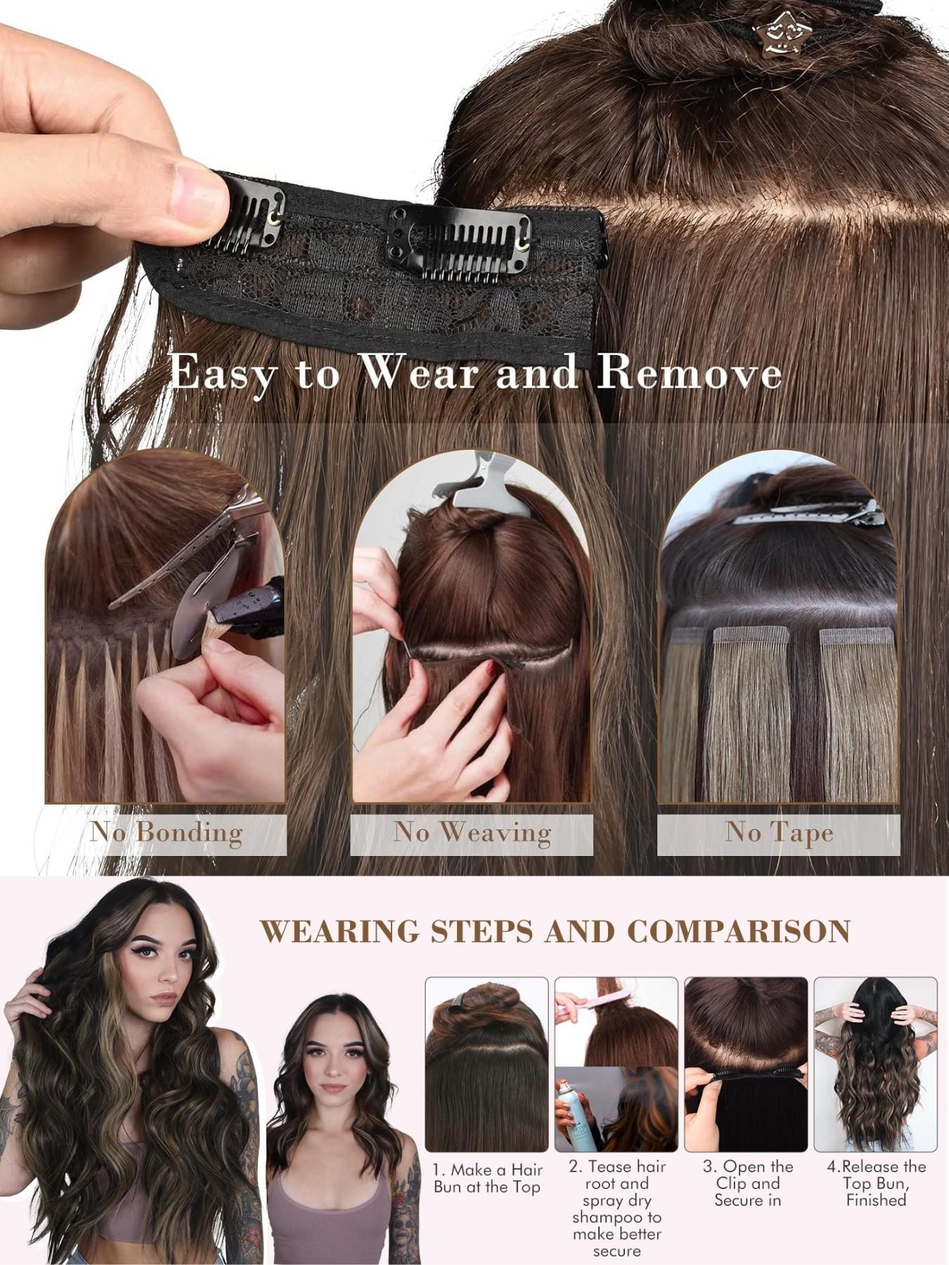 Clip in Hair Extensions - 4 PCS Long Wavy Thick Highlighted Clip in ...