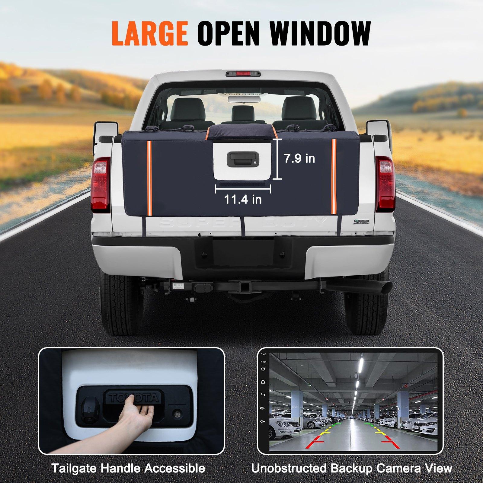 Tailgate Bike Pad, 53" Truck Tailgate Pad Carry 5 Mountain Bikes, Tailgate Protection Pad with Reflective Strips and Tool Pockets, Tailgate Pad with Camera Opening for Mid-Size Pickup Trucks