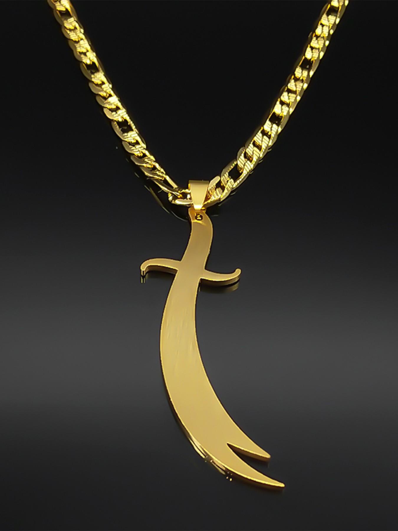 Islamic Imam Ali Zulfiqar Sword Pendant Necklace for Women Men Stainless Steel Gold Color Arabic Religion Chain