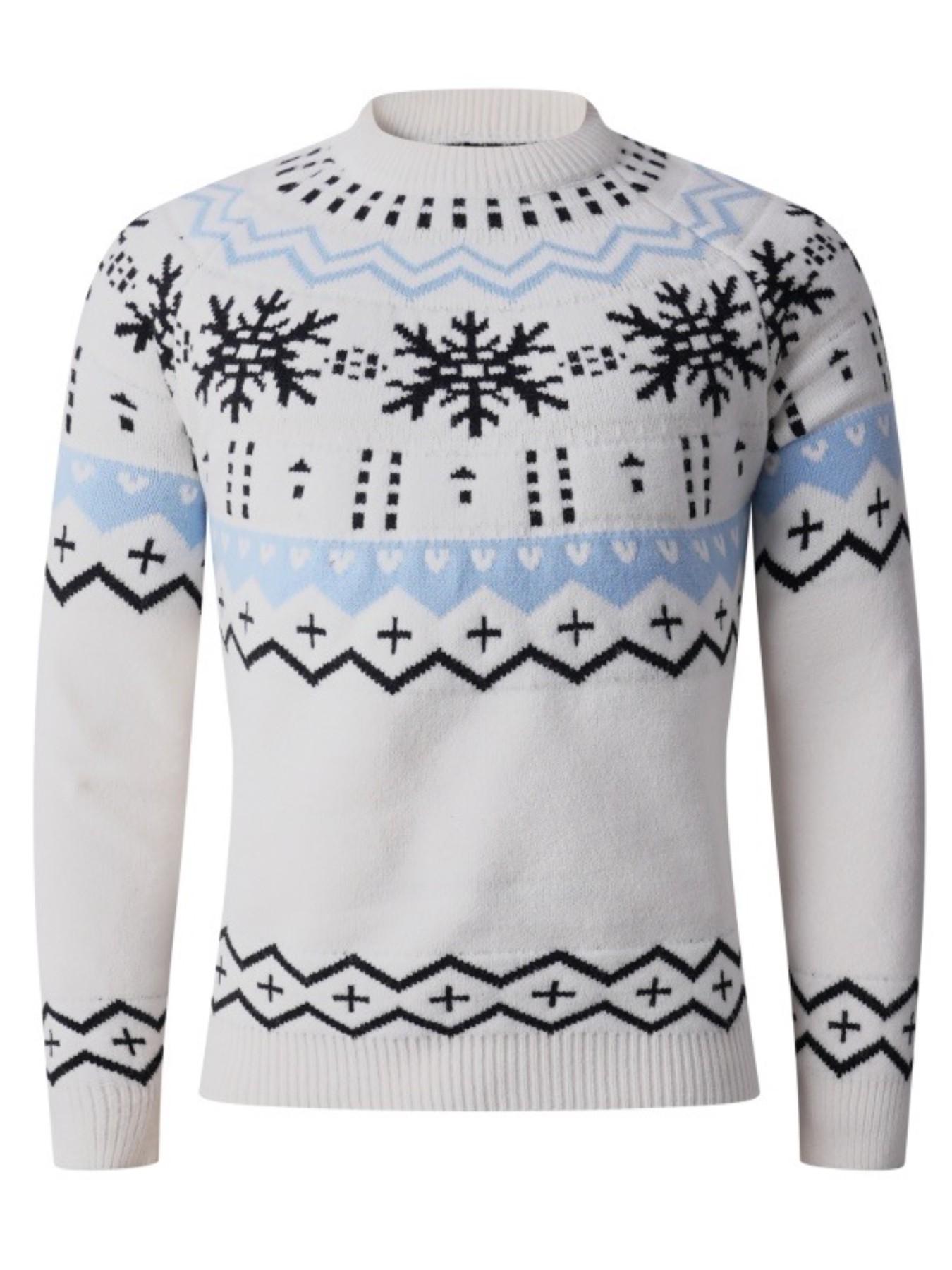 Men's Christmas Fair Isle Knit Sweater, Soft Fuzzy Round Neck Long Sleeve Pullover, Vintage Nordic Geometric Pattern, Warm Casual Winter Holiday Wear