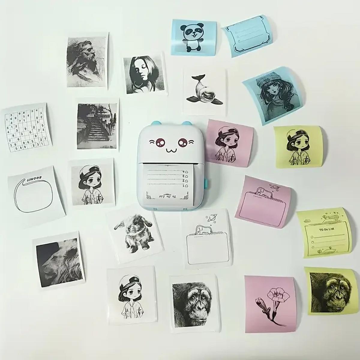 Wireless Mini Printer, Thermal Inkless Sticker Maker, Includes 6 Rolls of Paper, Ideal for Notes, Photos, Lists, School, Office, Home DIY Gifts