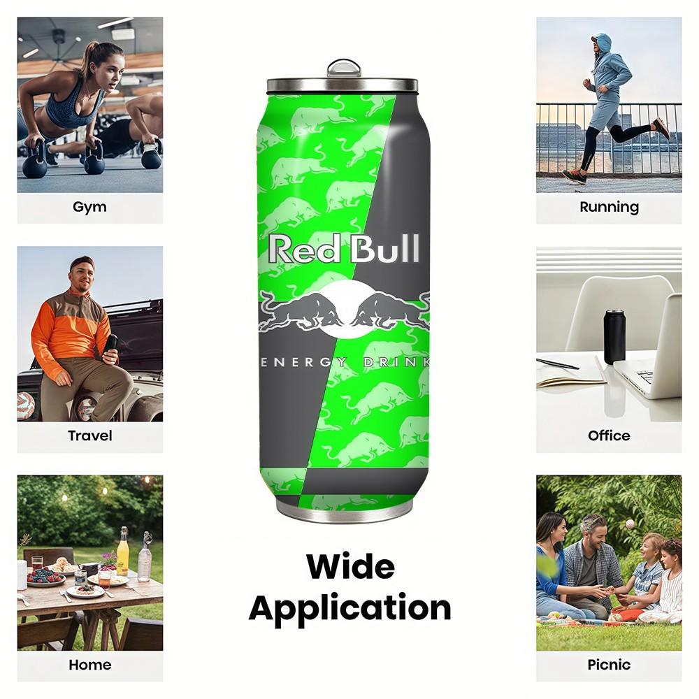 1pc 17oz Red Bull Neon Green Logo Stainless Steel Thermos Cup, Bid Farewell to Commute Dullness, Perfect for Travel & Social Outings, Ideal for Office, Sports & On-the-Go Drinks