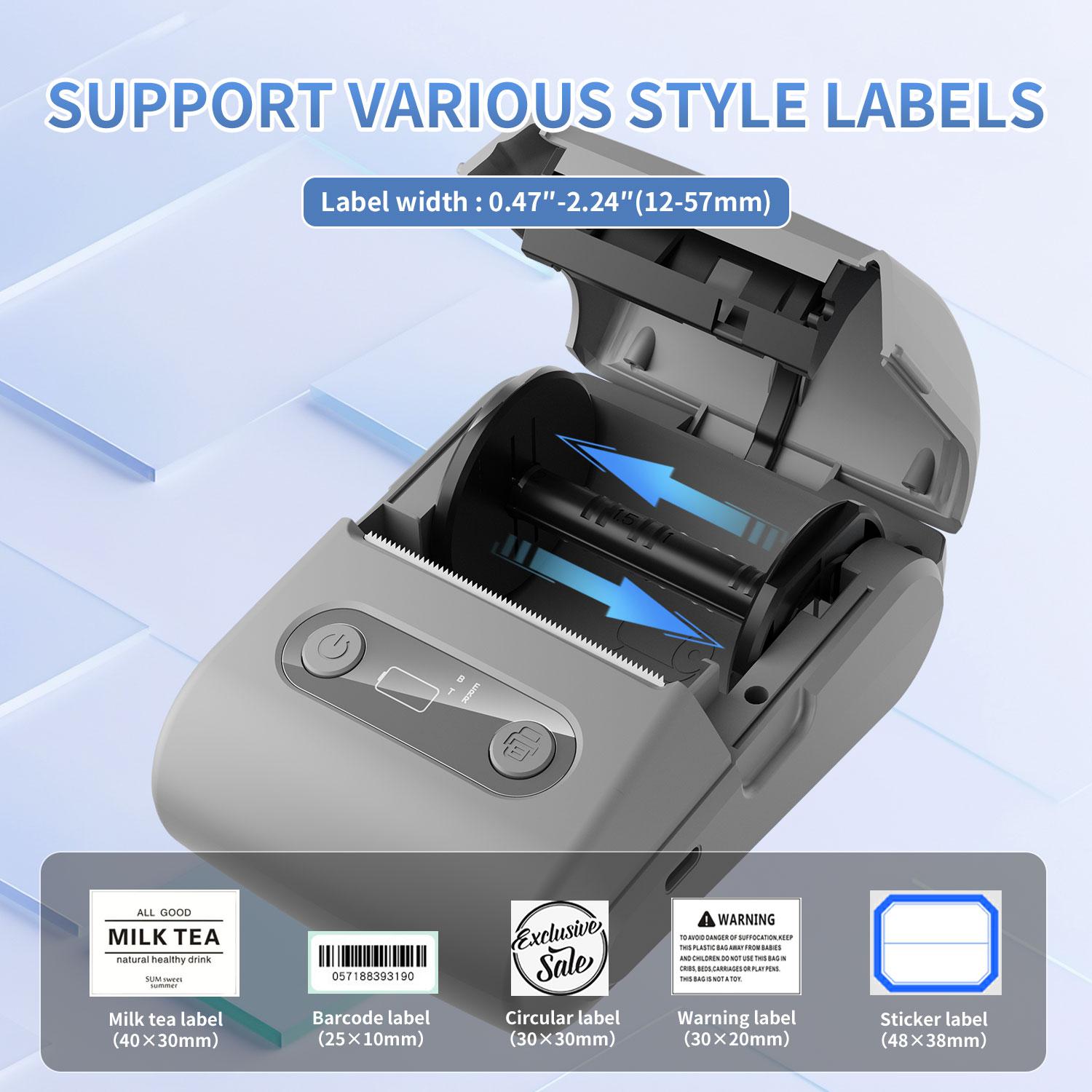 Portable Bluetooth-compatible with 4 Rolls Paper, Waterproof Labels, Multifunctional APP, Inkless, Ideal for Home Office Kitchen, Wireless Sticker Printer
