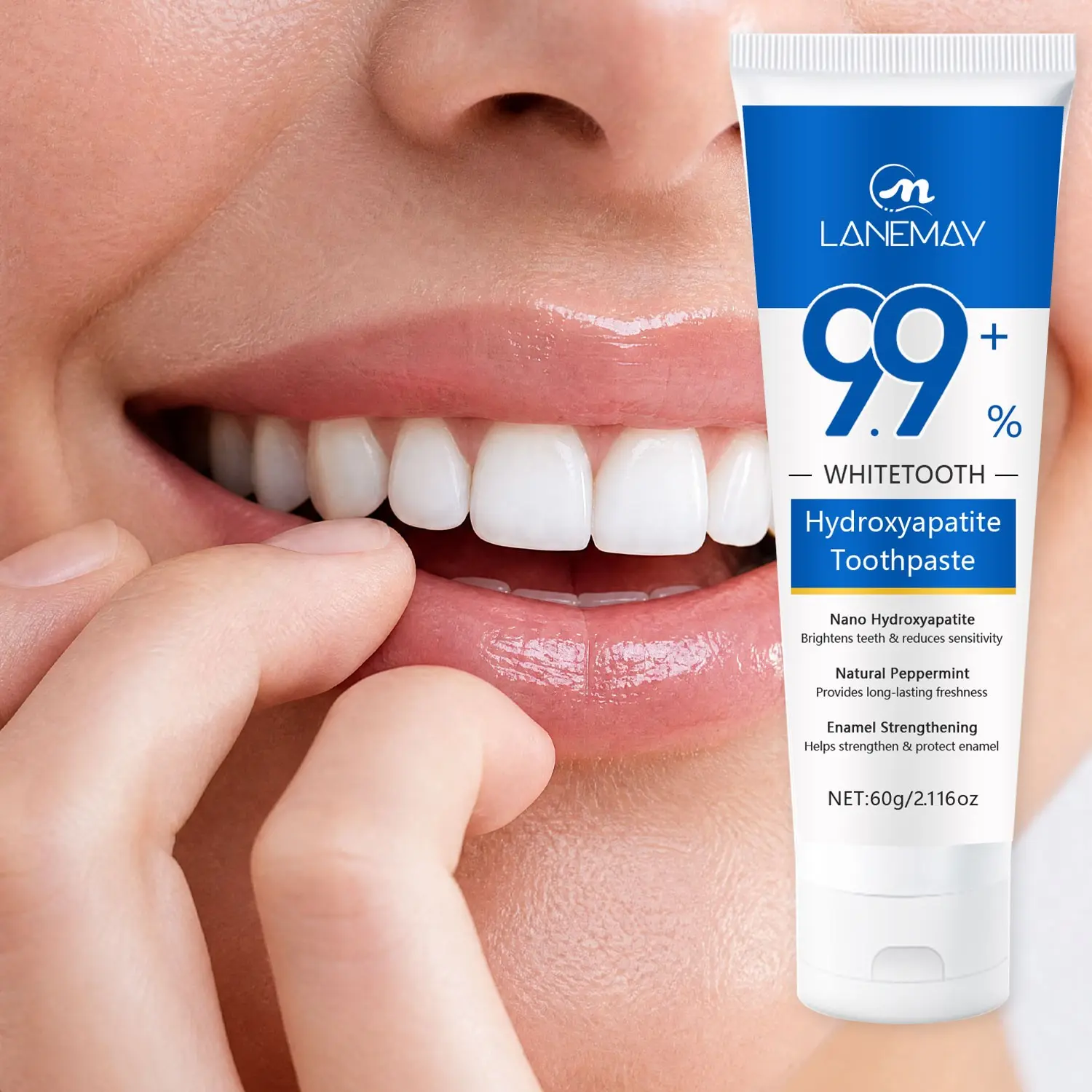 60g - Hydroxyapatite Brightening Toothpaste - Nano Mineral & Natural Peppermint Formula - Brightens Teeth & Reduces Sensitivity - Enamel Strengthening Daily Care
