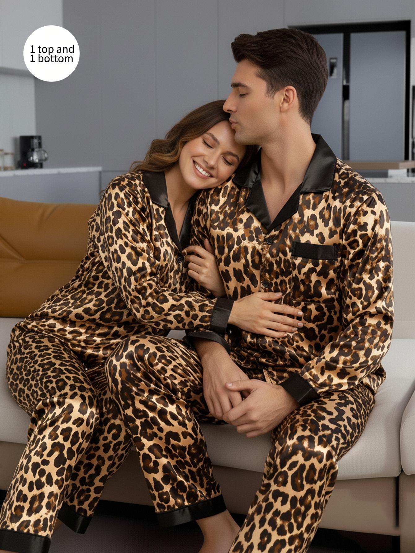 Couple Long Sleeve Spring Autumn Sleepwear, Comfortable Home Wear for Men and Women, Leopard Print Two-Piece Set, All Seasons