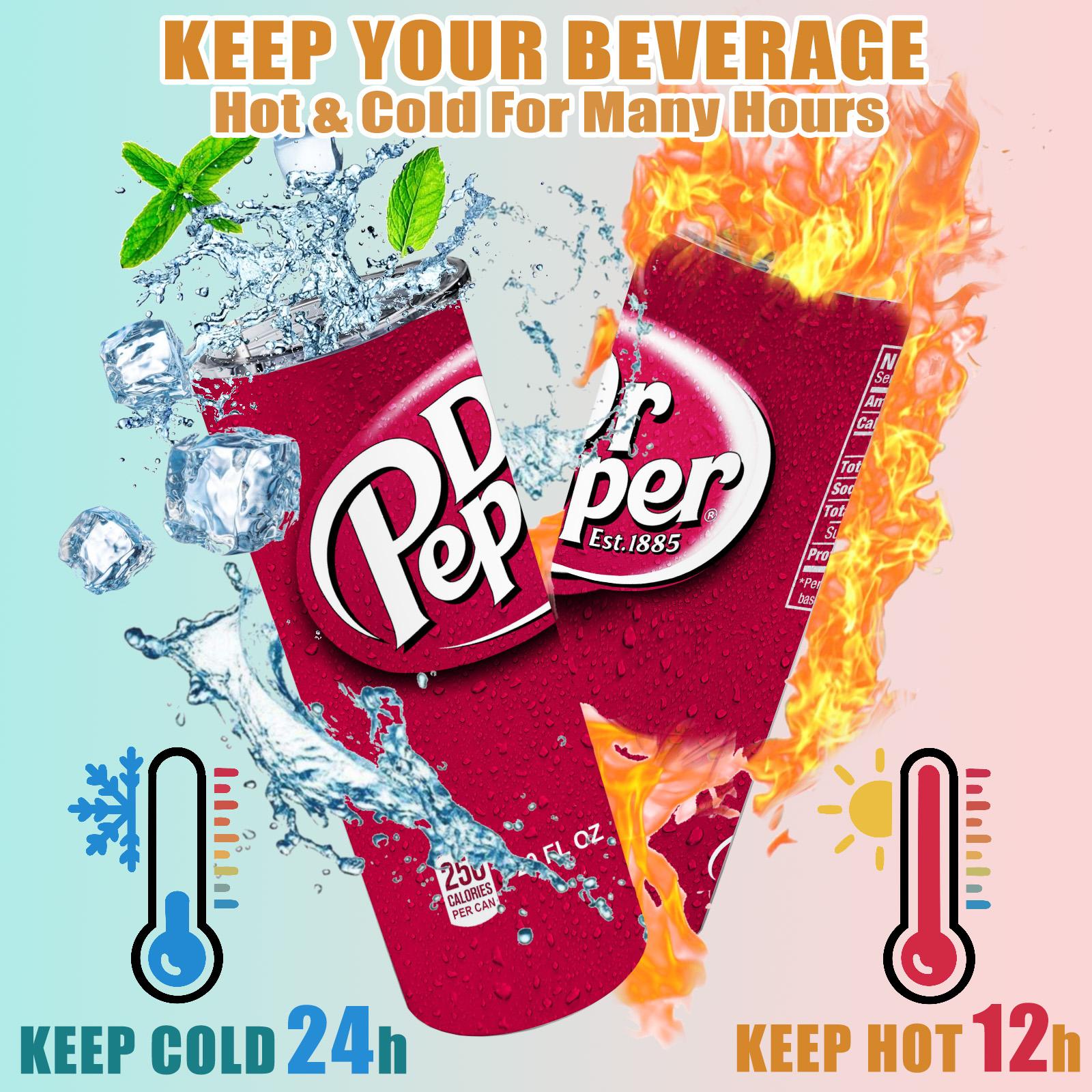 Siphalo 1pc 20oz Soda Can Style Skinny Tumbler, Red Fizzy Drink Print Insulated Stainless Steel Cup with Lid & Straw, Retro Beverage Design Travel Mug for Work, School, Gifts, Stainless Steel Drinkware