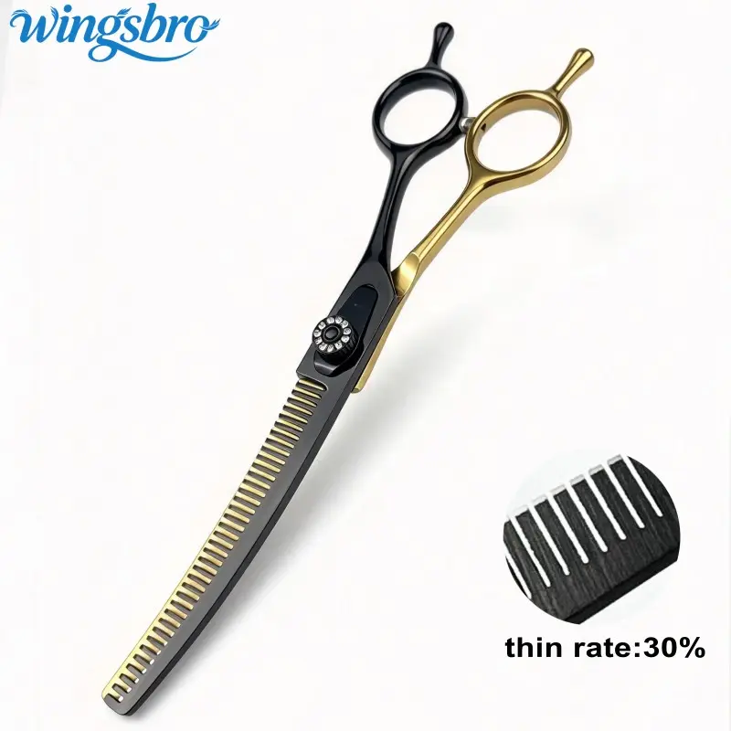 Wingsbro 7.0 Inch Curved Thinning Shears for Dog Grooming Scissors, Curved Shark Scissors Professional Dog Grooming Styling Scissors