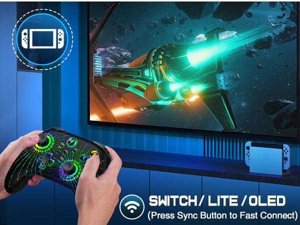 Wireless Switch Controller for Switch/Lite/OLED, LED PC Game Joystick - Wireless iOS/Android Remote, RGB Gamepad & Standard Controller for Gaming Accessories