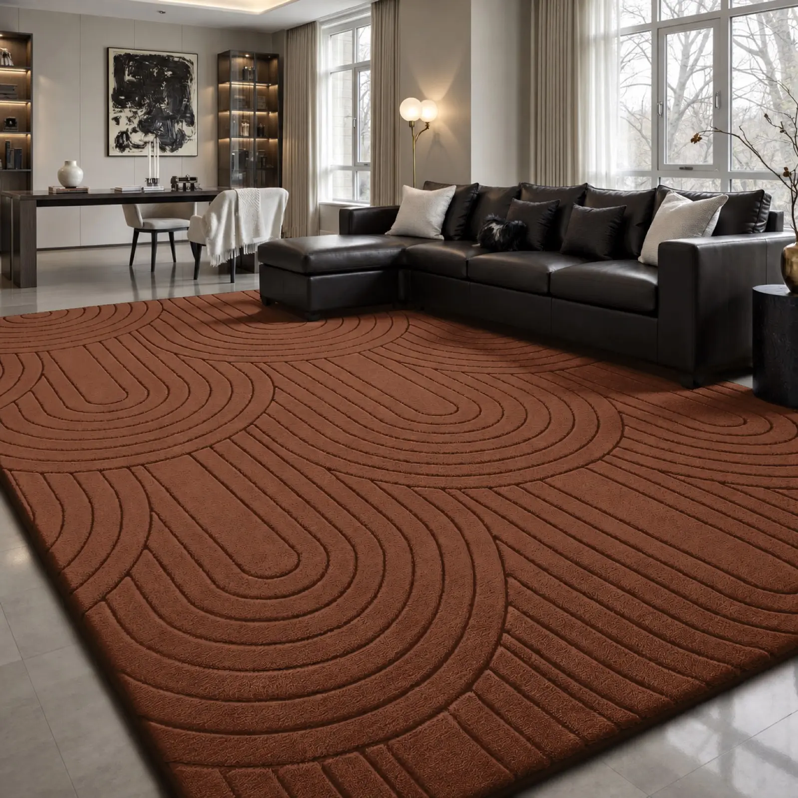 FAMVAL Thick Fluffy Short Wool Area Rug - Super Soft Tree Ring Jacquard Stripes Design, Non-Slip Backing, Modern Home Decor Rugs for Bedroom, Living Room, Kids Room, Indoor Use, Living Room Rugs backtoschool