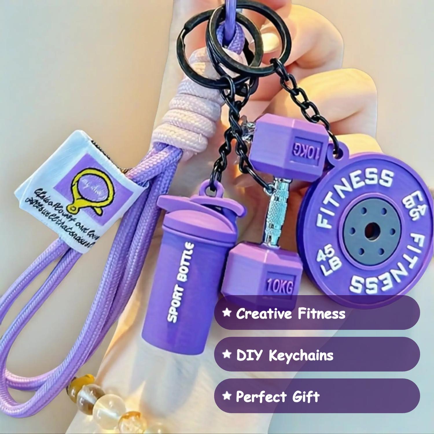 Dumbbell and Barbell Keychain Set, Creative Fitness Accessories, DIY Keychains & Bag Charms, Keychain Wristlet Strap, Keychain Accessory, Perfect Gift for Holi