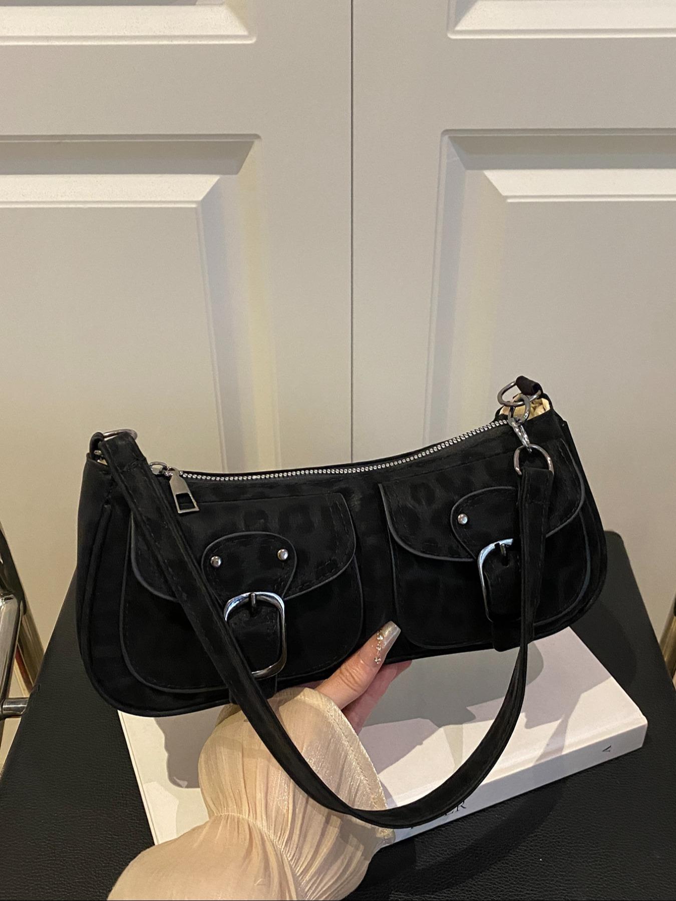 Women's Leopard Print Shoulder Bag, Vintage Dual Pocket Handbag with Zipper Closure, Fashionable and Versatile, Fashionable Patterned Bag, Perfect for Daily Use