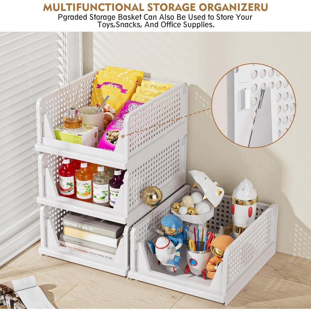 5-piece stackable and foldable wardrobe organizer boxes, suitable for storage in bedrooms, bathrooms, laundry rooms, and wardrobes, space-saving clothing storage drawer organizing baskets, white, Folding Storage Boxes