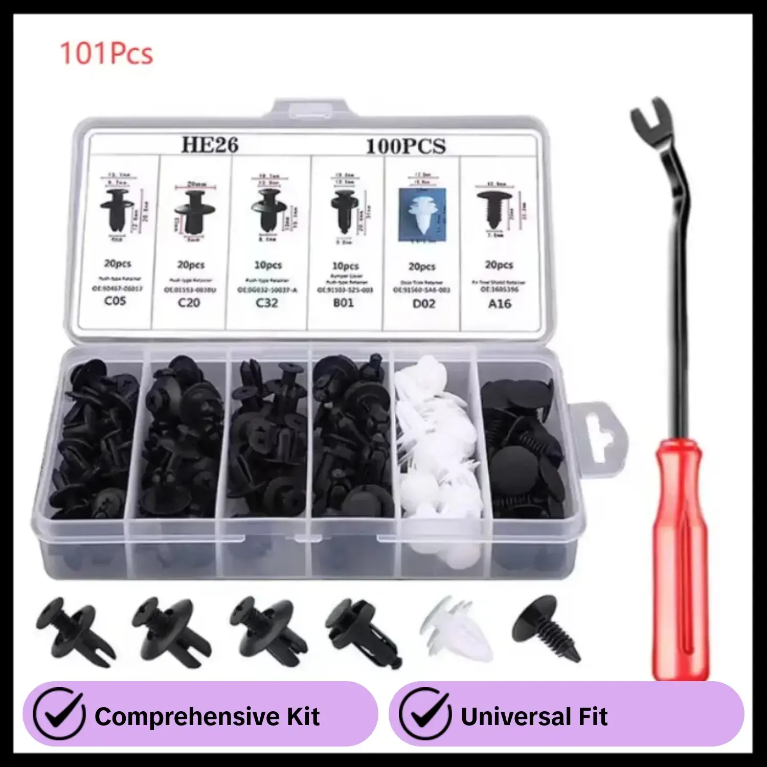 Car Bumper Repair Tool Kit, Car Accessory, Universal Plastic Rivet Fastener Clips, Car Body Push Retainer Pin Rivet Bumper Door Trim Panel Retainer Fastener Kit, car bumper fasteners, Body Screw, suitable for Toyota and universal models, Car Maintenance