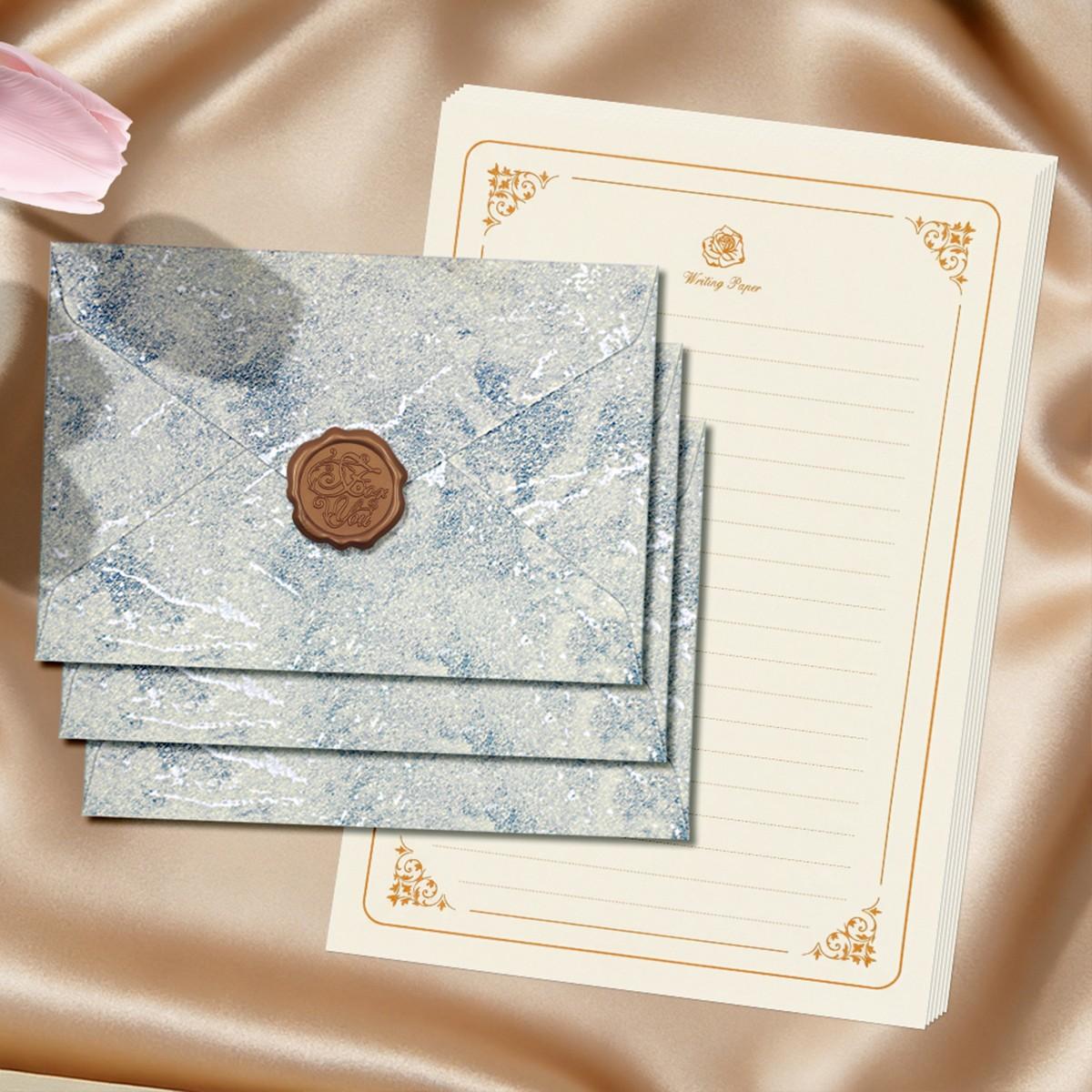 Letter Writing Set 3 Envelopes Wax Seal Stickers 10 Sheets Paper Vintage Gift for Stationery Lovers