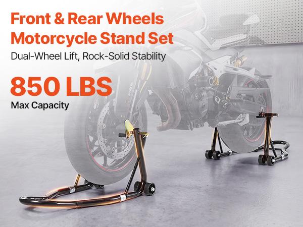 VEVOR Motorcycle Stand Lift, 850lbs Front Rear Combo Stand Lift Stand, Front and Rear Wheel Fork Stand, U+L Fork Swingarm Spool, Compatible with Most Yamaha Honda Kawasaki Suzuki Motorcycles, Black