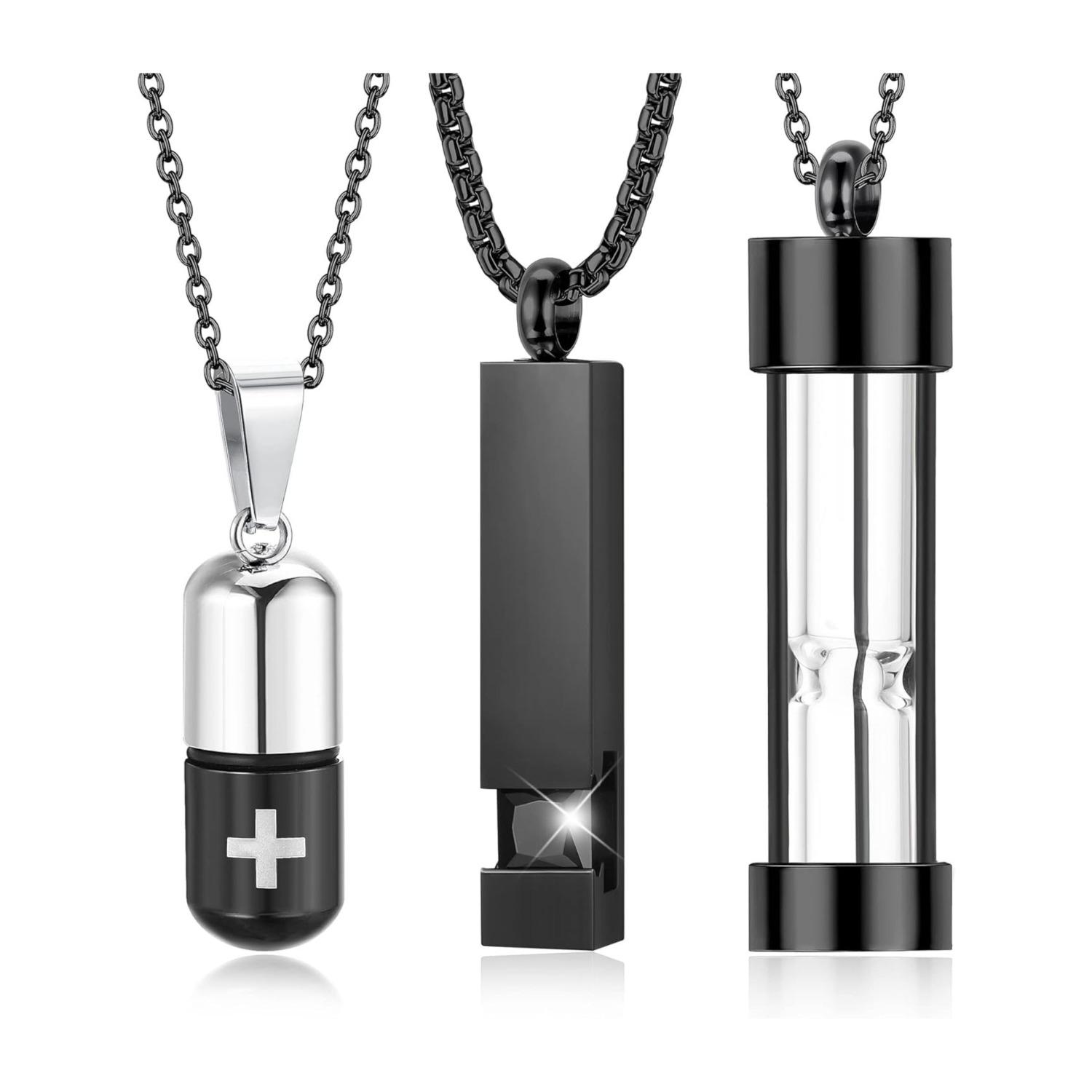 3Pcs Stainless Steel Cremation Urn Pendant Necklace for Ashes Cross Necklace for Men Women Ashes Holder Memorial Keepsake Jewelry