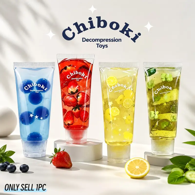 Chiboki Jam Squishy Toy, 4 Styles Available, Toothpaste Tube Design with Clear Gel, Mess-Free Squeeze Fidget for Sensory Play and ASMR
