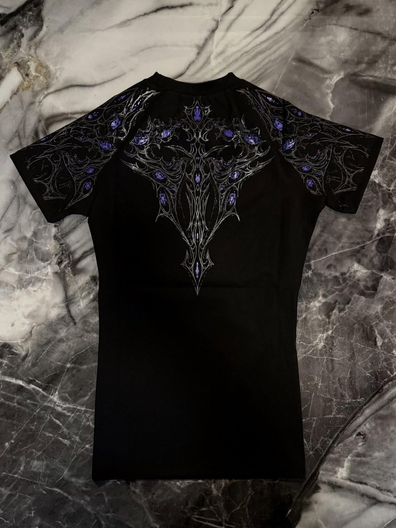 Men's Slim-Fit Short Sleeve T-Shirt, Cyber Gothic Dark Style, Elastic Quick-Dry Fitness Top, Ideal for Strength Training & Streetwear
