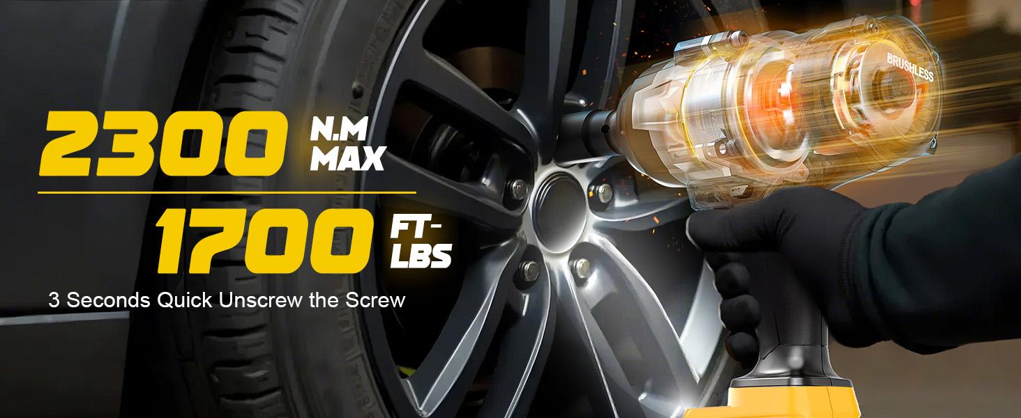 1700Ft-lbs (2300N.m) Cordless Impact Wrench 1/2" Compatible with Dewalt/Milwaukee Battery(No Battery!!),Brushless Impact Gun with 4 Modes & LED Light for CarTruck 1700Ft-lbs (2300N.m) Cordless Impact Wrench 1/2" Compatible with Dewalt/Milwaukee Battery(No Battery!!),Brushless Impact Gun with 4 Modes & LED Light for CarTruck