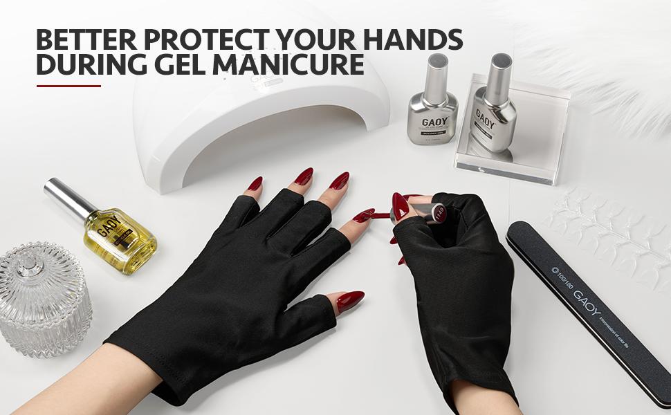 GAOY Anti UV Gloves for Gel Nail Lamp, Professional Fingerless UPF50+ UV Light Protection Gloves for Home DIY & Salon Use Nail Art Accessories