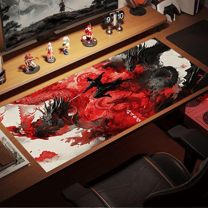 Durable Large Anti-Slip Rubber Mouse Pad, Dragon Water Ink Design, Gaming Office Multi-Functional Keyboard Mat, Perfect Holiday Gift