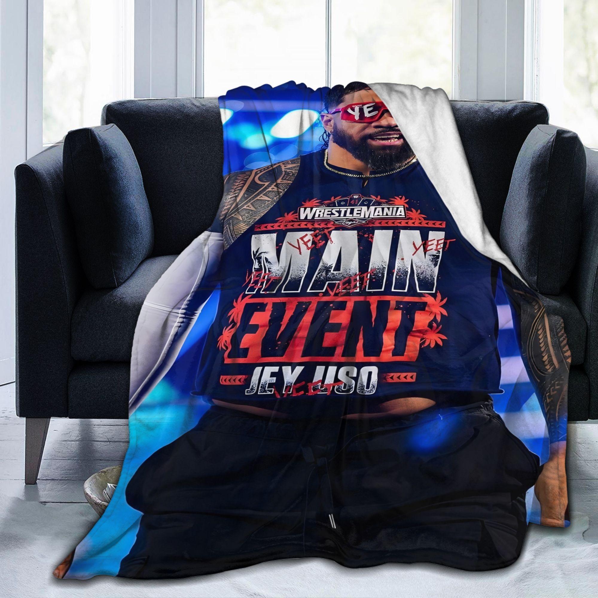 A Jey Uso pattern printed flannel blanket, soft and suitable for all seasons, perfect for bed, sofa, office or travel camping, a gift for fans