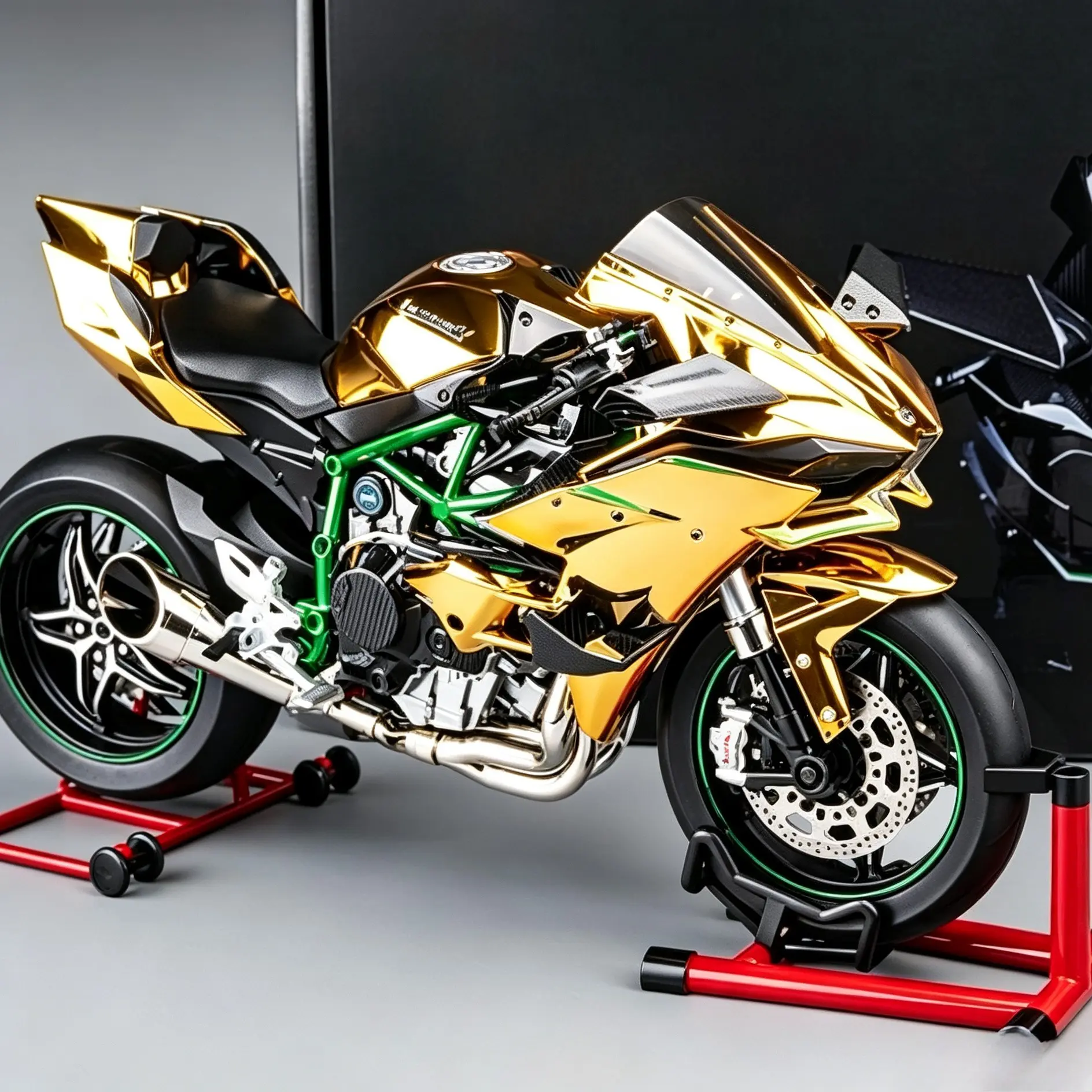 A dynamic H2R motorbike model with start-up simulation: ignition, engine roar and spray effects, recreating the authentic ritual of starting a motorbike. The cool black and green colour scheme looks absolutely stunning. Features include key ignition, flas