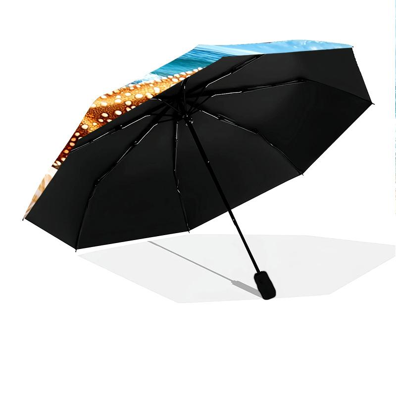 1 PC Automatic Folding Umbrella - Beach Starfish Shells Ocean Waves Pattern, Portable & Foldable Design with 8 Ribs, Merry Christmas Pattern,Casual Outdoor Accessory Halloween and Christmas Birthday Gifts. G00125