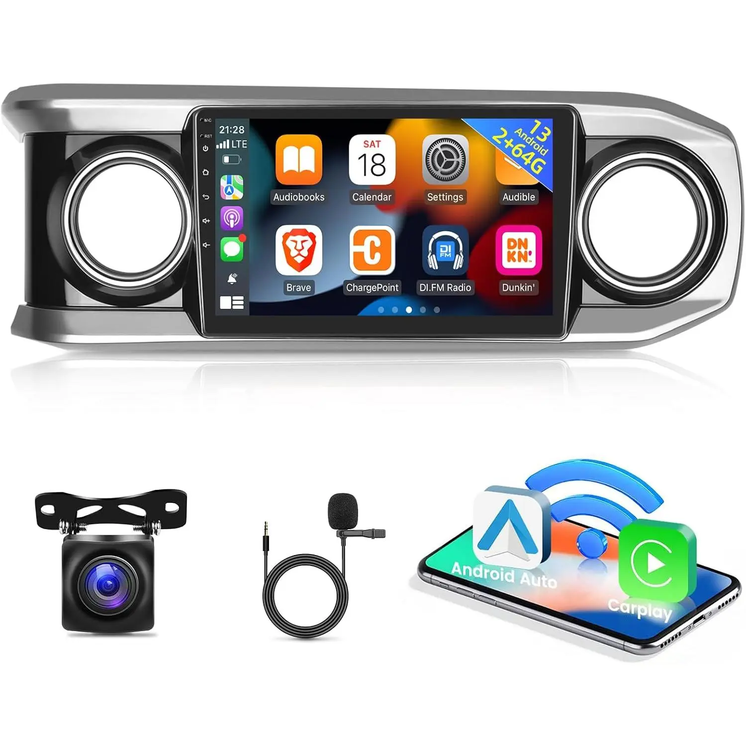 [2G+64G] Car Radio for Toyota Tacoma 2016 2017 2018 2019 2020, 10.1 inch Android 15 Touch Screen Tacoma Stereo, Hi-Fi Audio/Carplay/Android Auto/1080P/SWC/Bluetooth