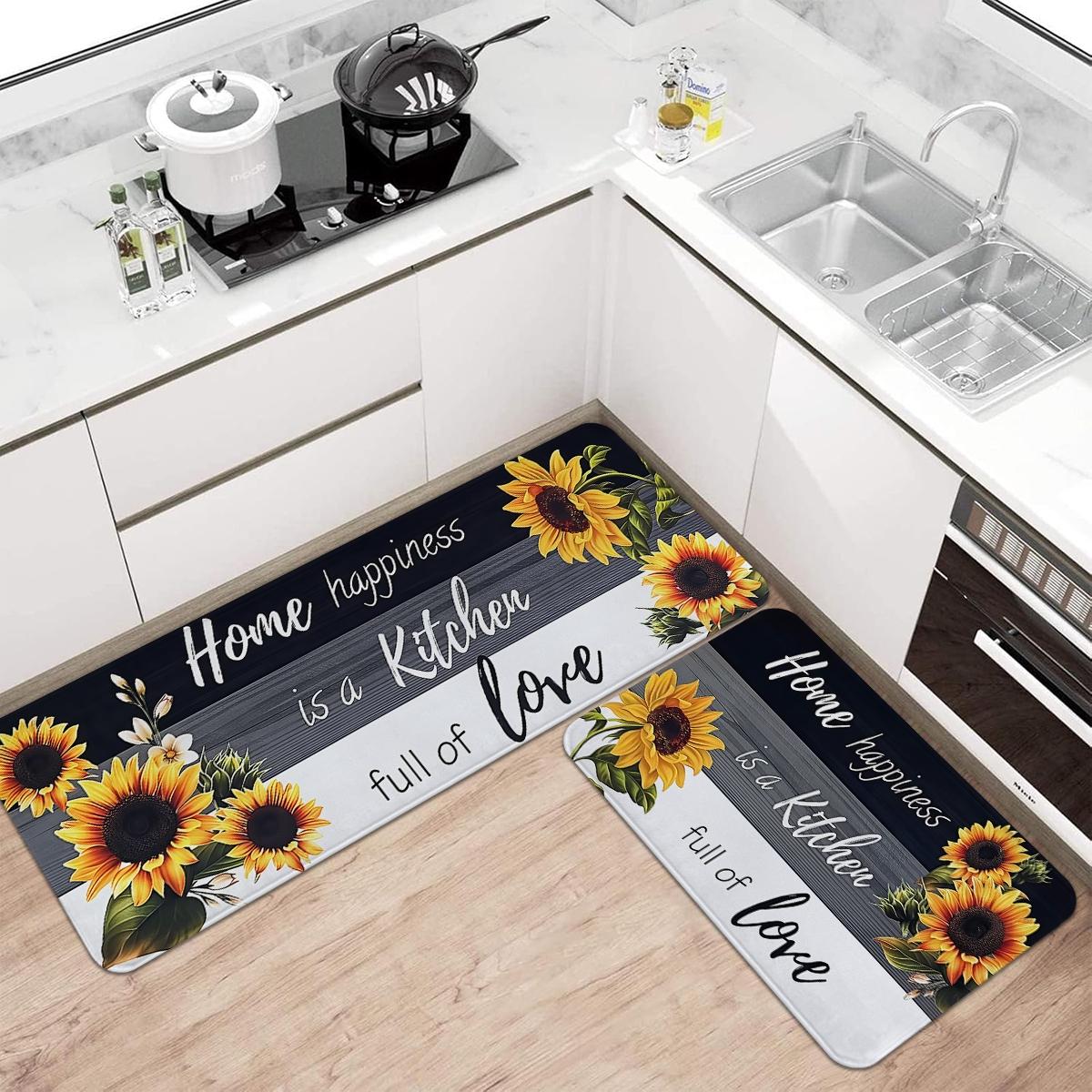 Sunflower Kitchen Anti slip Carpet Floor Mat, Retro Floor Printed Kitchen Anti fatigue Floor, Soft and Comfortable Flannel Floor, Suitable for Kitchen, Laundry Room, Bathroom, Living Room, Room Decoration Floor