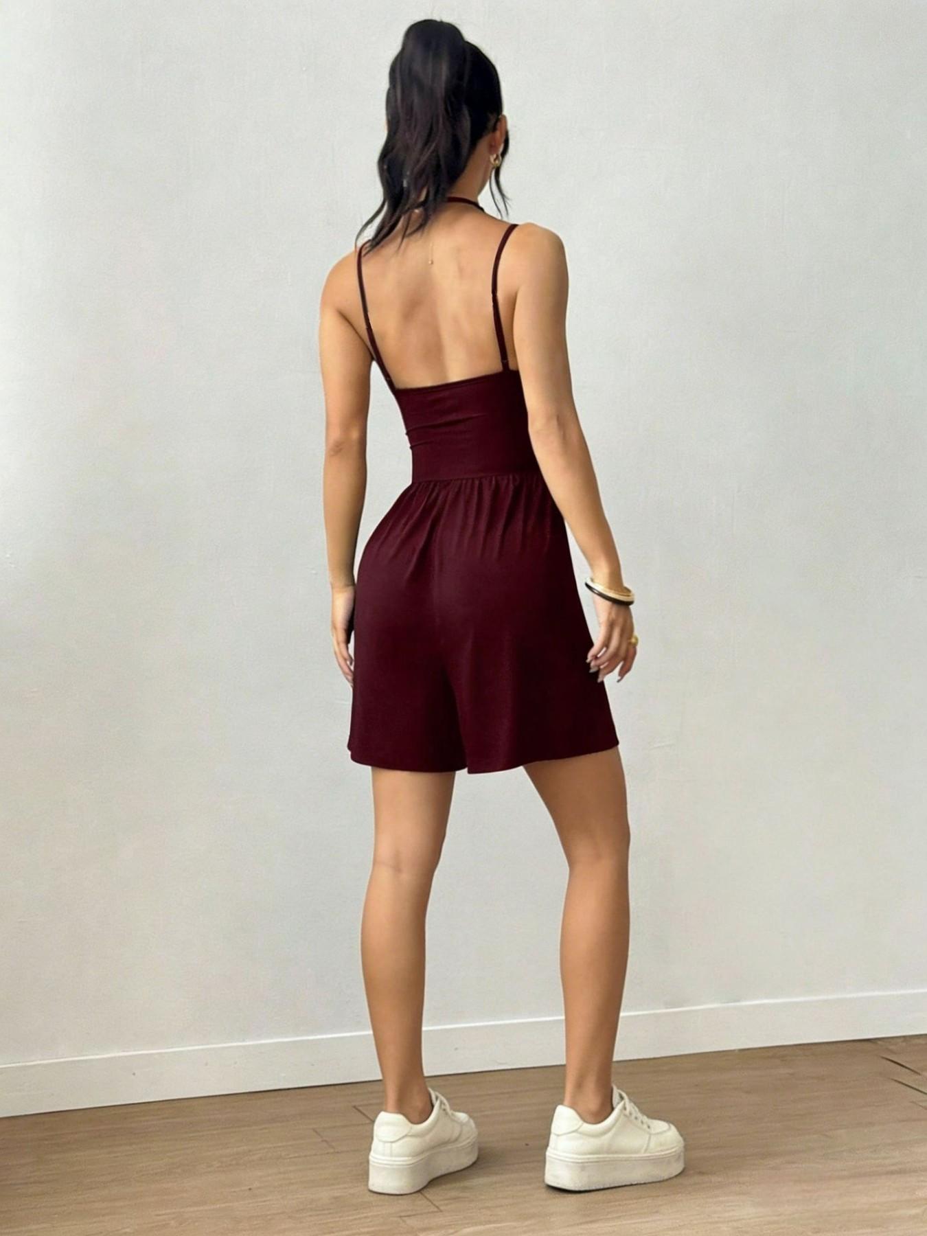 Women's 2026 Versatile Casual Fitted Backless Jumpsuit, Spaghetti Strap Smocked Bodice Flattering Slim Fit Elegant One-Piece Romper for Club Evening Date Vacation Daily Wear