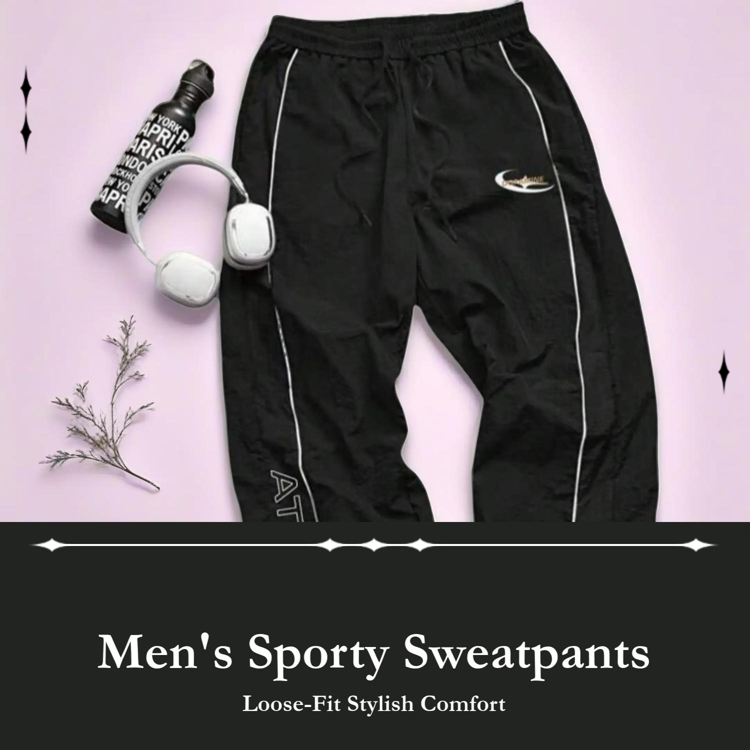 Men's Casual Sporty Long Pants, Loose Fit Drawstring Cuff, Fashionable Print, Lightweight Fabric, Perfect for Daily Wear
