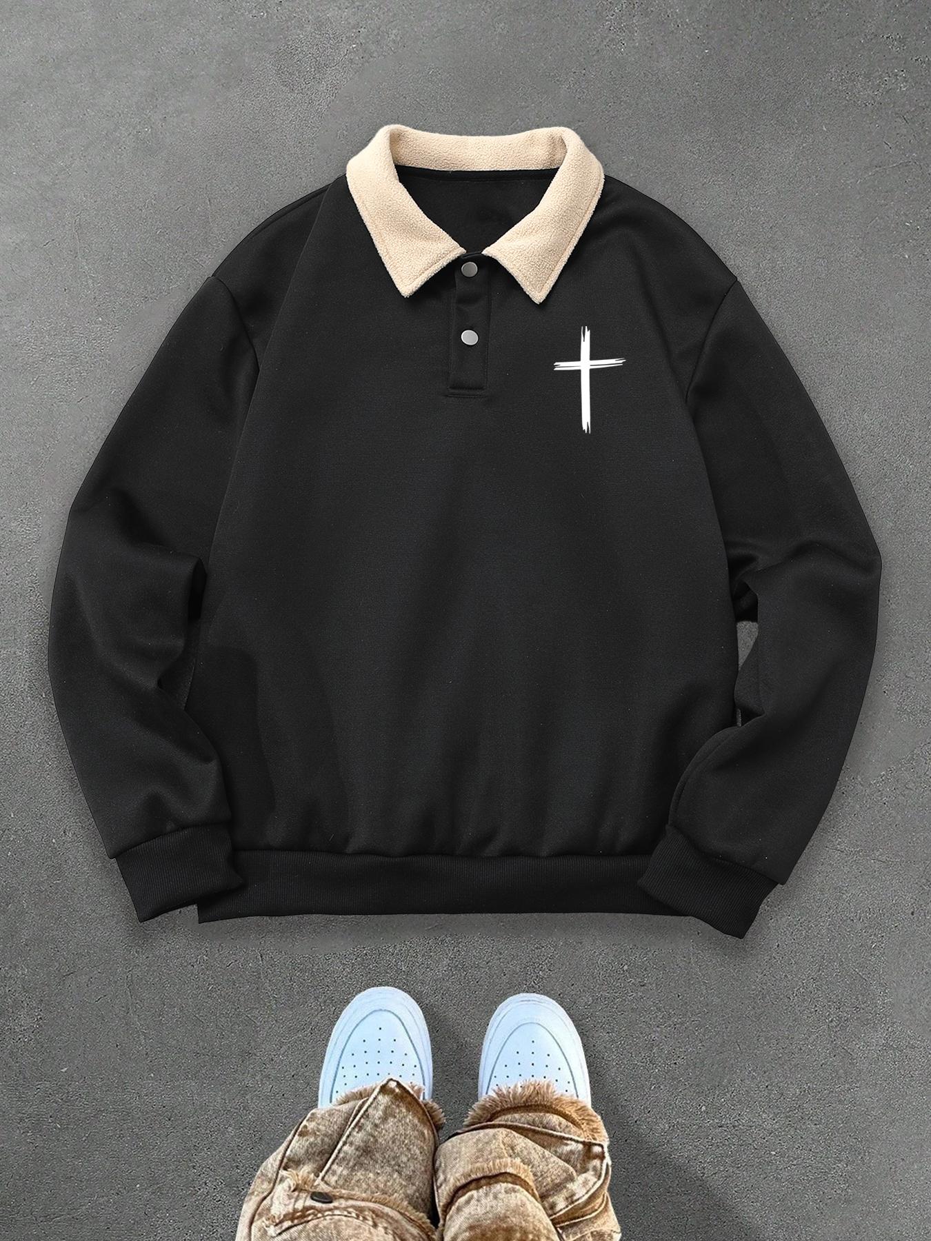 Unisex Graphic Print Polo Sweatshirt, Thick Vintage Style Fleece Pullover with Philippians 4:6 Quote, Streetwear Y2K Fashion