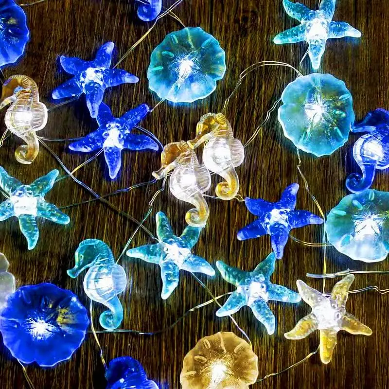 Decor String Lights,  & USB Plug in with Remote | Beach Decor Starfish Seahorse Sand Dollars Nautical Decorative Lights 10 ft 30 LED for Covered Outdoor Bedroom Birthday Party