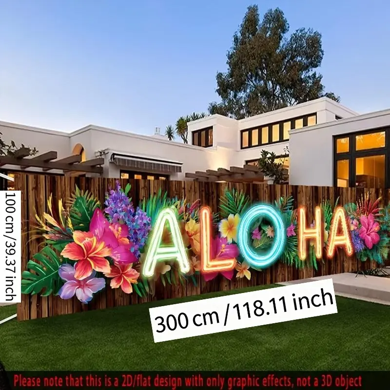Hawaiian Tropical Party Banner, Outdoor Banners, Yard Sign Banner, Neon Aloha Sign with Floral Decor, Wedding Beach Party Photography Background, Durable Polyester Decoration, Photo Backdrops, Party Decorations Banners, Party Decoration Supplies