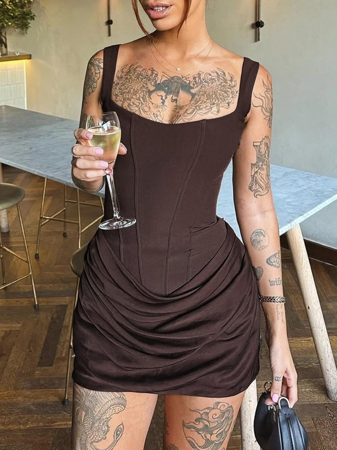 Women Sexy Boned Corset Solid Mini Dress Night Club Outfit Occasion Wear Celebrity Wedding Guest Bodycon Birthday Party Dress