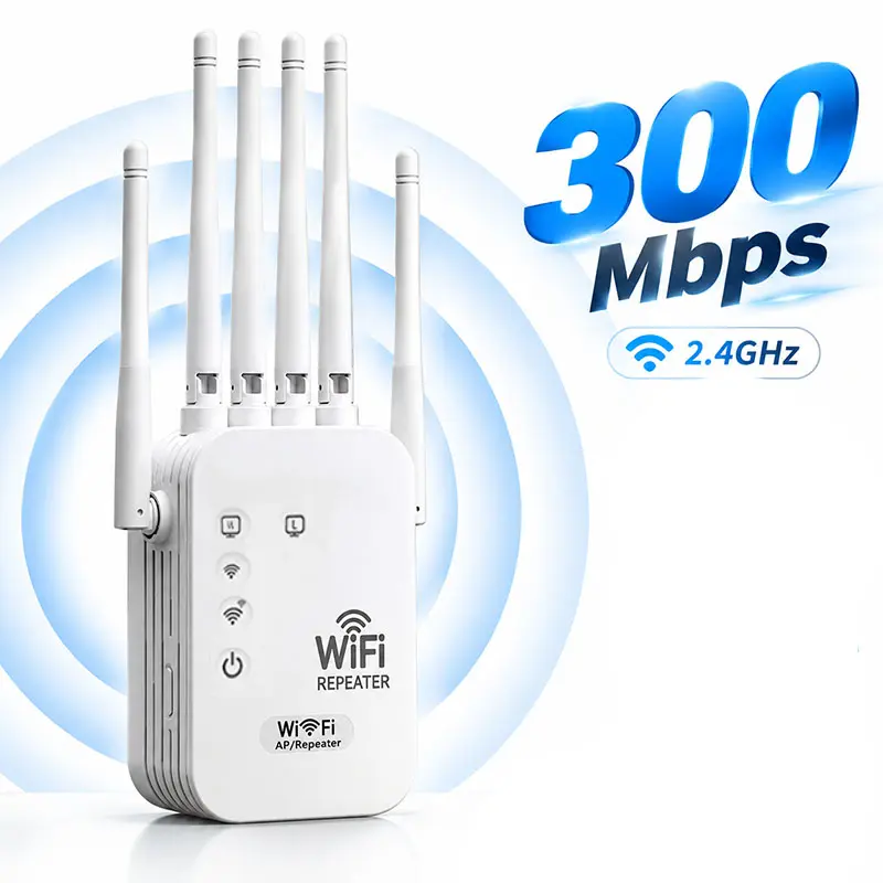 WiFi Extender 2.4GHz 300Mbps, WiFi Range Extender with 6 High Gain Antennas, Wireless Signal Booster with Ethernet Port, Whole Home Coverage, Eliminate WiFi Dead Zones, Easy Setup for Home Office