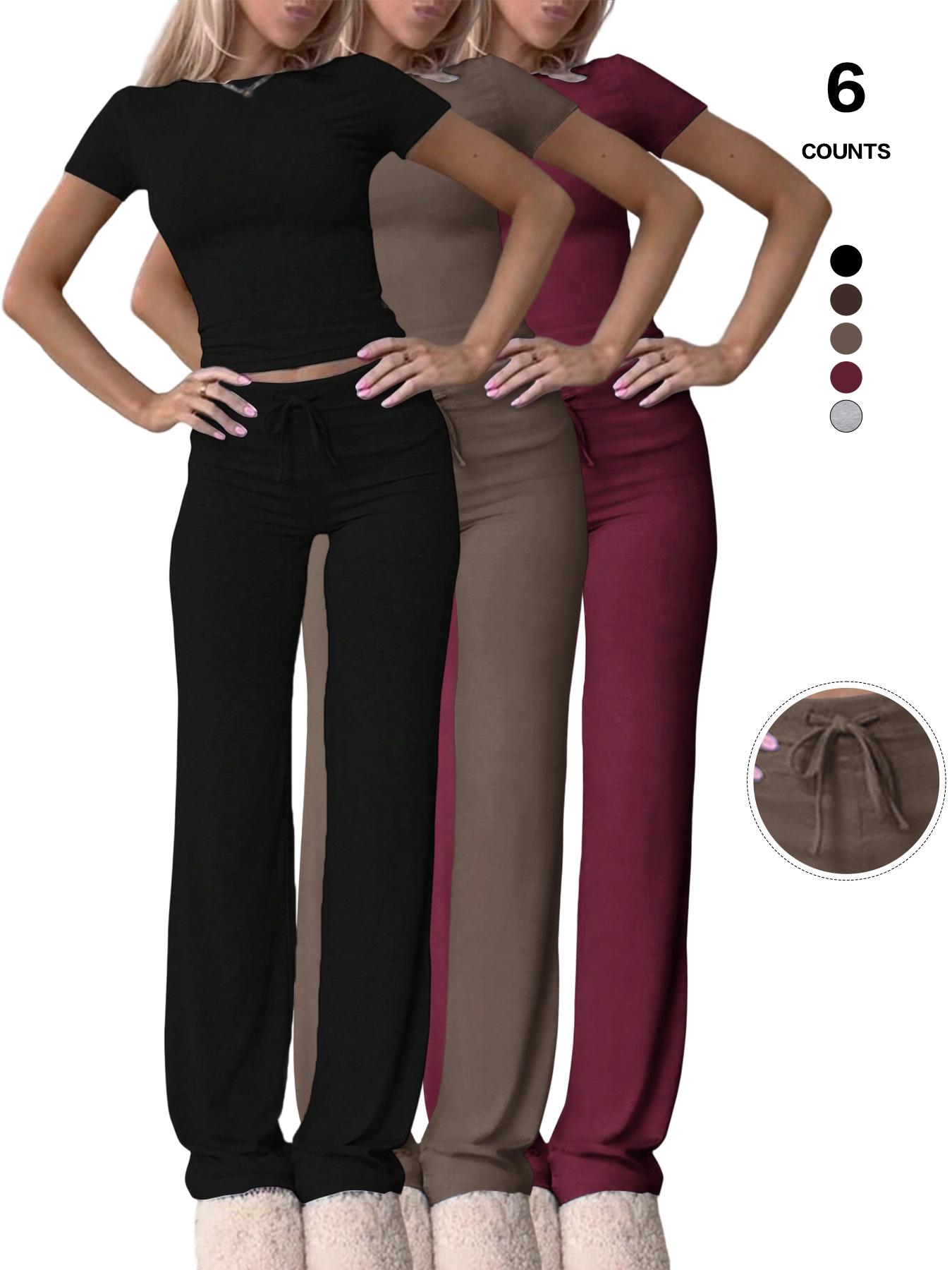 Women's Slim Fit Cropped T-Shirt & High-Waisted Flared Pants Sportswear Set, Casual Style, All Seasons Wear, Perfect for Daily, Athleisure Wear Set