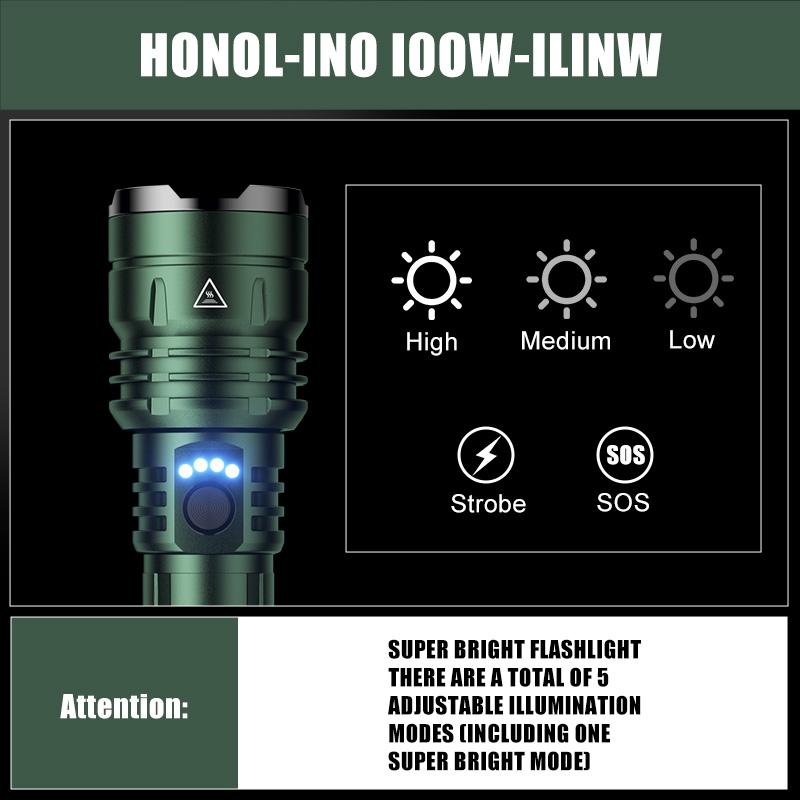 SKYFIRE 1376 LED Flashlight — high-lumen brightness, ultra-bright and rechargeable, featuring adjustable zoom and five lighting modes. A must-have for camping, perfect for both outdoor and home use#Summervibes summergarden