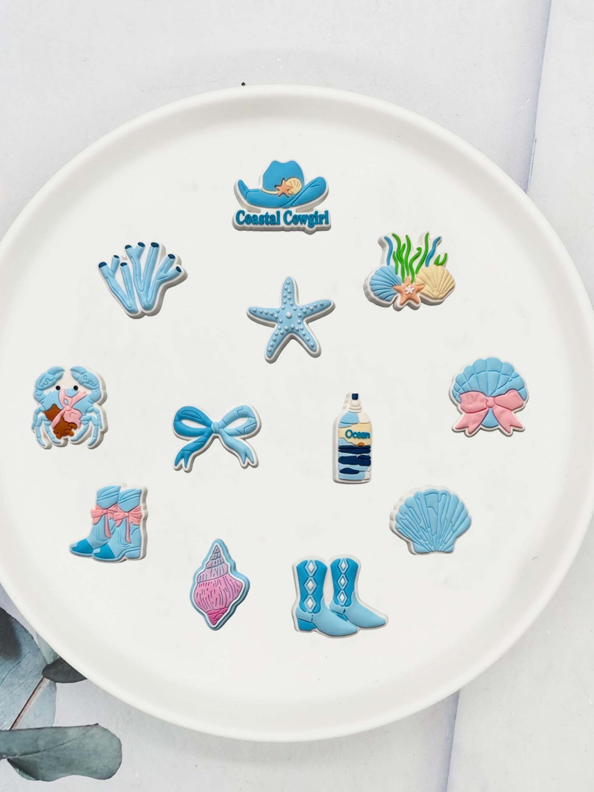 12 Pcs Blue Ocean Summer Series Shoe Accessories, Buckle Decor for Flat Shoes, High-Quality, Perfect Gift