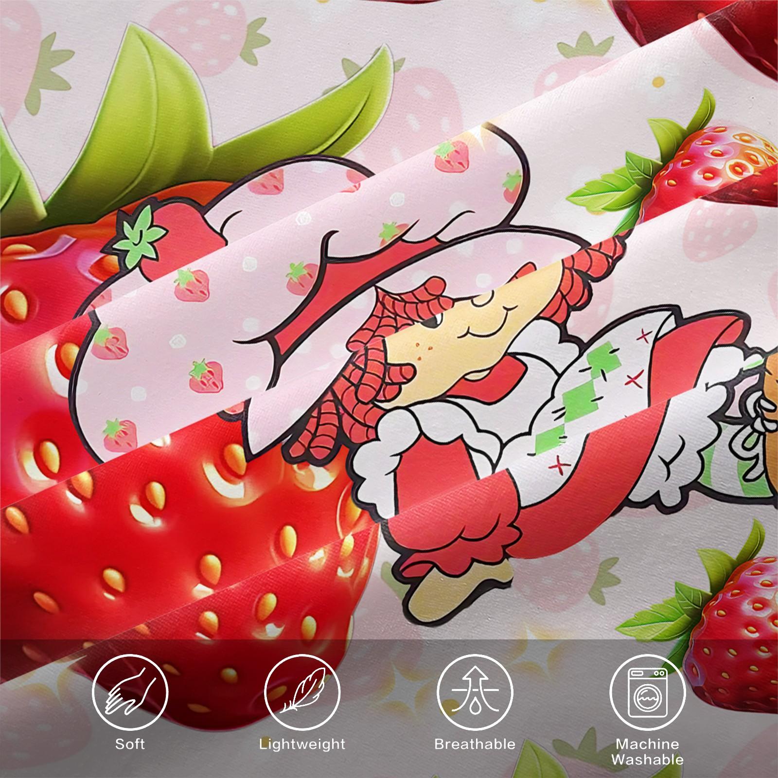 Strawberry Shortcake Purple Dot Fitted Sheet Set, 1 Fitted Sheet + 2 Pillowcases - 3 Pcs Soft Bedding with Deep Pocket, 360° Full Coverage, Wrinkle Free, Cute Strawberry Cartoon Bed Sheets for Girls, Full Size